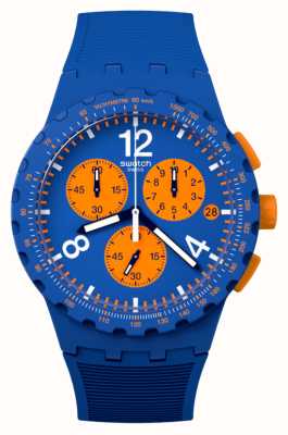 Swatch Quadrante cronografo blu e arancione principalmente blu (42 mm) / cinturino in silicone blu SUSN419