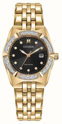 Citizen Corso eco-drive da donna (28 mm) quadrante nero/bracciale in acciaio inossidabile color oro EW2712-55E