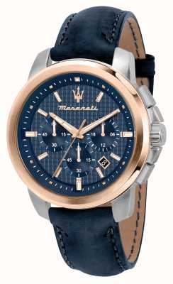 Maserati Quadrante cronografo blu Successo (44 mm) da uomo/cinturino in pelle blu R8871621015