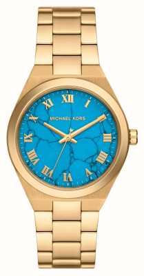 Michael Kors Quadrante blu Lennox (37 mm) da donna/bracciale in acciaio inossidabile tonalità oro MK7460