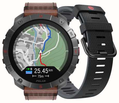 Polar Orologio sportivo intelligente GPS Grit x2 pro titan premium (m-l) cinturino in pelle marrone + cinturino in silicone nero 900110288