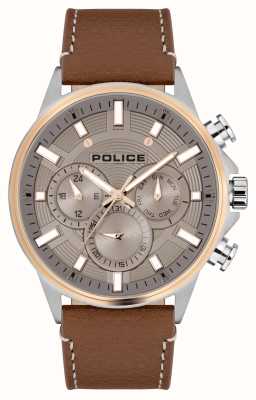 Police Cronografo al quarzo Kismet (47,5 mm) quadrante grigio/cinturino in pelle marrone PEWJF2195142