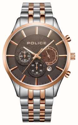 Police Quadrante cronografo marrone multifunzione al quarzo a gabbia (44 mm) / bracciale in acciaio inossidabile bicolore PEWJI2194340