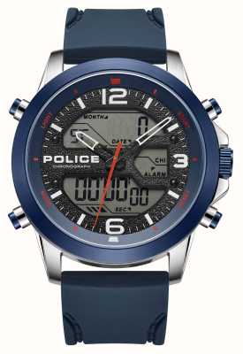 Police Cronografo ibrido Rig (47 mm) quadrante blu/cinturino in silicone blu PEWJP2194740