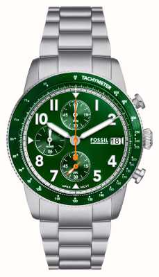Fossil Sport Tourer da uomo (42 mm) quadrante cronografo verde/bracciale in acciaio inossidabile FS6048