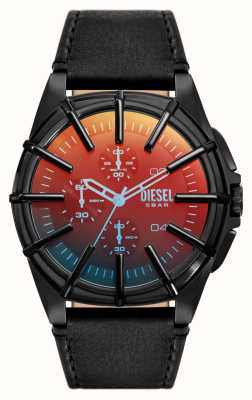 Diesel Quadrante cronografo sunray nero da uomo con cornice (44 mm) / cinturino in pelle nera DZ4658