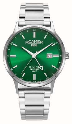 Roamer R-line gmt (43 mm) quadrante verde/bracciale intercambiabile in acciaio inossidabile e cinturino in pelle nera 990987 41 75 05