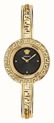 Versace Iconico quadrante nero La Greca (28 mm) / bracciale rigido in acciaio inossidabile color oro VE8C00524