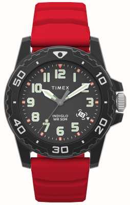 Timex Quadrante nero stile sub (42 mm) / cinturino in silicone rosso TW5M61000