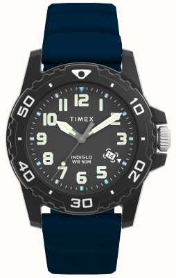 Timex Quadrante nero stile sub (42 mm) / cinturino in silicone blu TW5M61100
