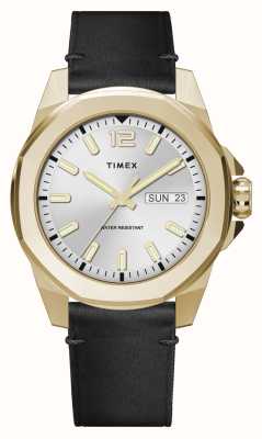 Timex Quadrante argentato Essex ave day-date (46 mm) / cinturino in pelle nera TW2W43200