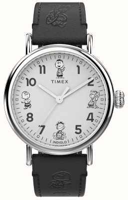 Timex Quadrante bianco con disegno arachidi standard (40 mm) / cinturino in pelle nera TW2W45900