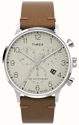 Timex Cronografo classico Waterbury (40 mm) quadrante color crema/cinturino in pelle marrone TW2W50900