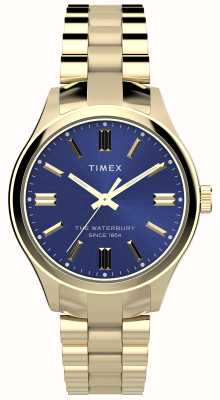 Timex Quadrante blu tradizionale Waterbury (34 mm) / bracciale in acciaio inossidabile pvd oro TW2W40300