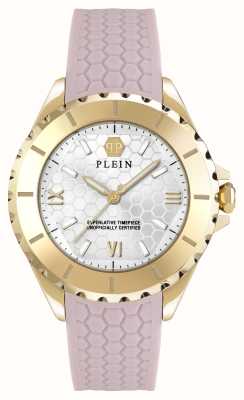 Philipp Plein Quadrante con logo bianco Plein Heaven (38 mm) / cinturino in silicone rosa PWPOA0224