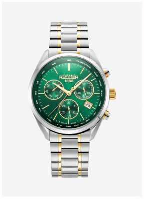 Roamer Cronografo professionale da uomo (42 mm) quadrante verde/bracciale in acciaio inossidabile bicolore 993819 47 75 20