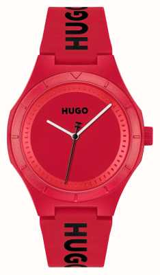 HUGO Quadrante rosso #lit (42mm) da uomo / cinturino in silicone rosso 1530346