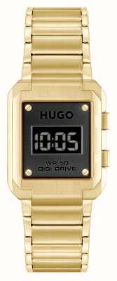 HUGO Quadrante digitale nero #thrive (30 mm) da uomo/bracciale in acciaio inossidabile color oro 1530359