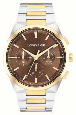 Calvin Klein Distintivo quadrante marrone da uomo (44 mm) / bracciale in acciaio inossidabile bicolore 25200442