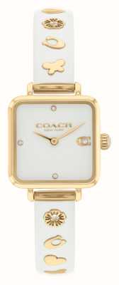 Coach Cassa da donna (22 mm) quadrante quadrato bianco/bracciale in resina bianca color oro in acciaio inossidabile 14504308