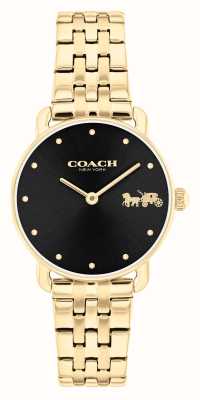 Coach Quadrante nero elliot (28 mm) da donna/bracciale in acciaio inossidabile tonalità oro 14504302