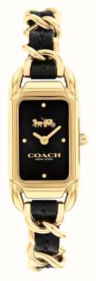 Coach Quadrante rettangolare nero in cadie da donna / bracciale in acciaio inossidabile color oro e pelle nera 14504281