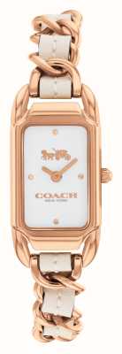 Coach Quadrante rettangolare bianco in cadie da donna / bracciale in acciaio inossidabile oro rosa in pelle bianca 14504283