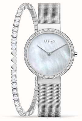 Bering Set regalo classico da donna (31 mm) quadrante in madreperla/bracciale a maglie in acciaio inossidabile 14531-004-GWP190