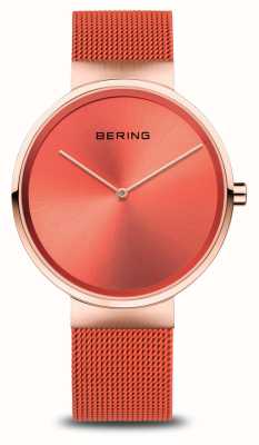 Bering Quadrante arancione classico (39 mm) / bracciale in maglia d'acciaio arancione 14539-565