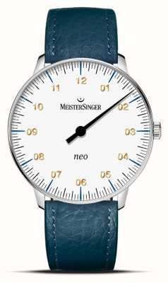MeisterSinger Quadrante bianco neo zaffiro (36 mm) / cinturino in pelle blu oceano NES901G-SB114