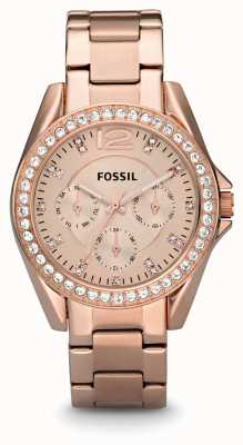 Fossil femminile | quadrante in oro rosa | incastonato di cristalli | bracciale in acciaio inossidabile oro rosa ES2811