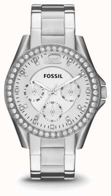 Fossil femminile | quadrante argento | incastonato di cristalli | bracciale in acciaio inossidabile ES3202