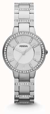 Fossil Virginia femminile | quadrante argento | incastonato di cristalli | bracciale in acciaio inossidabile ES3282