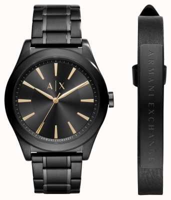 Armani Exchange Set regalo orologio e bracciale da uomo | quadrante nero | acciaio inossidabile nero AX7102
