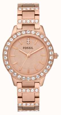 Fossil femminile | quadrante in oro rosa | incastonato di cristalli | bracciale in acciaio inossidabile oro rosa ES3020
