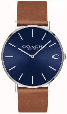 Coach Cinturino in pelle marrone da uomo Charles quadrante blu 14602151