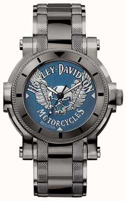 Harley Davidson Uomo per lui | bracciale in acciaio inossidabile nero | quadrante blu 78A117
