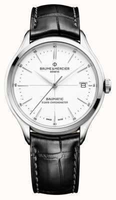 Baume & Mercier Cronometro Clifton Baumatic (40 mm) quadrante bianco puro/cinturino in pelle di alligatore nero M0A10518