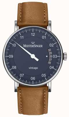 MeisterSinger | vintage da uomo | automatico | pelle marrone | quadrante blu VT908