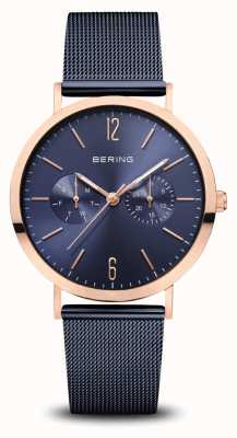Bering | classico | oro rosa lucido | braccialetto a maglie blu | 14236-367