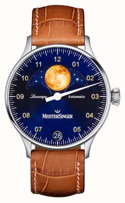 MeisterSinger Lunascope | quadrante blu | cinturino in pelle marrone LS908G