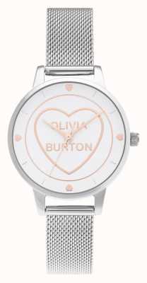 Olivia Burton Dolce cuore midi argento maglia quadrante bianco OB16CD02