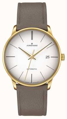 Junghans Meister automatico in pelle marrone quadrante bianco pvd placcato oro 27/7052.00
