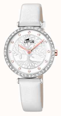 Lotus Cinturino da donna in pelle bianca | quadrante albero bianco / argento L18707/1