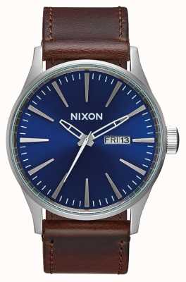 Nixon Sentry leather | blu / marrone | cinturino in pelle marrone | quadrante blu A105-1524-00