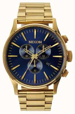 Nixon Sentry chrono | raggio di sole oro / blu | cinturino in acciaio ip oro | quadrante blu A386-1922-00