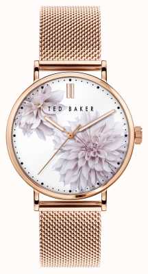 Ted Baker | delle donne | phylipa peonia | bracciale in maglia oro rosa | quadrante floreale bianco | BKPPHF010