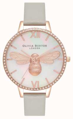 Olivia Burton Lucky Bee demi quadrante grigio e cassa scintillante in oro rosa OB16BB17