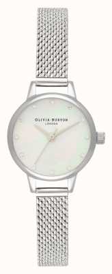 Olivia Burton Mini quadrante in madreperla bianca, indici scintillanti e orologio in maglia bouclé argento OB16MN04