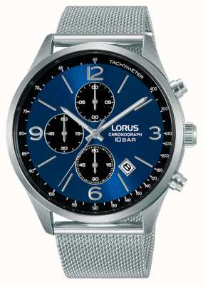 Lorus Cronografo 100 m (43 mm) quadrante sunray blu scuro/maglia in acciaio inossidabile RM315HX9